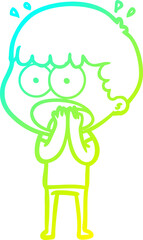 cold gradient line drawing of a cartoon shocked man