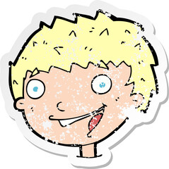 retro distressed sticker of a cartoon laughing boy