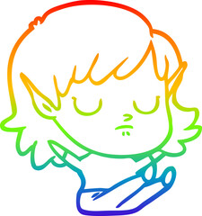 rainbow gradient line drawing of a cartoon elf girl