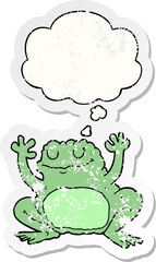 cartoon frog with thought bubble as a distressed worn sticker