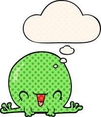 cartoon frog with thought bubble in comic book style