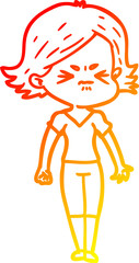 warm gradient line drawing of a cartoon angry woman