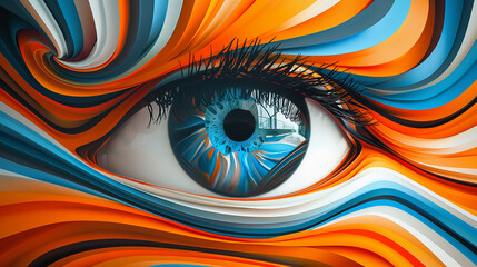 A striking digital artwork of a surreal human eye at the center of a colorful swirling vortex, blending realism with abstract patterns.