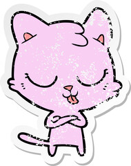 distressed sticker of a cartoon cat