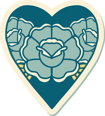 sticker of tattoo in traditional style of a heart and flowers