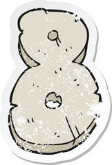 retro distressed sticker of a cartoon stone number eight