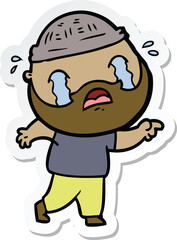 sticker of a cartoon bearded man crying