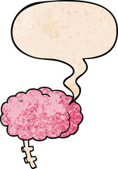 cartoon brain with speech bubble in retro texture style