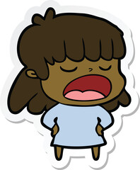 sticker of a cartoon woman talking loudly