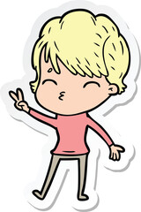 sticker of a cartoon woman thinking