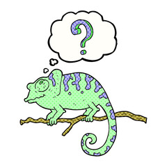 freehand drawn thought bubble cartoon curious chameleon