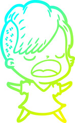 cold gradient line drawing of a cartoon cool hipster girl talking