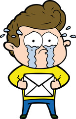 cartoon crying man receiving letter