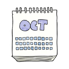 freehand textured cartoon calendar showing month of october
