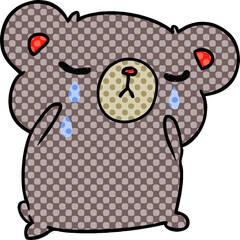 freehand drawn cartoon of a cute crying bear