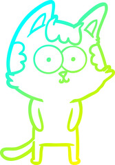 cold gradient line drawing of a happy cartoon cat