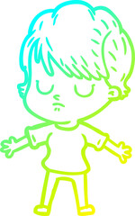 cold gradient line drawing of a cartoon woman