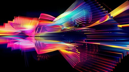 abstract rainbow geometric motion lights on black background