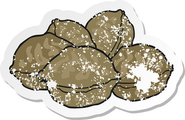 retro distressed sticker of a cartoon walnuts