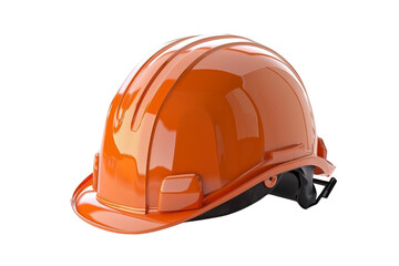 An orange hard hat stands boldly against a white background