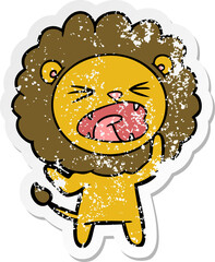 distressed sticker of a cartoon angry lion