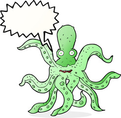 cartoon giant octopus with speech bubble