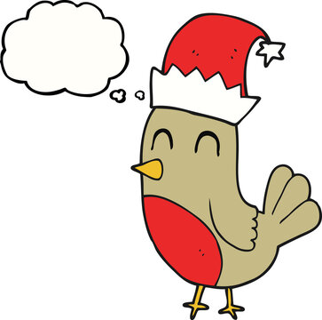 recommend clip art: freehand drawn thought bubble cartoon christmas robin