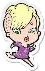 distressed sticker of a cartoon surprised girl