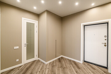 standard room interior apartment. room doors, renovation corridor lobby entrance hall