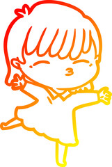 warm gradient line drawing of a cartoon woman