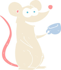 flat color illustration of mouse with cup of tea