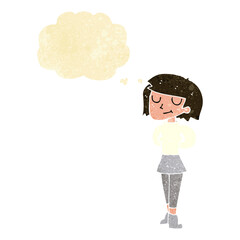 cartoon pleased woman with thought bubble