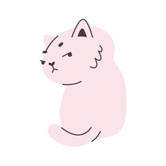 Angry cat sits with his back.The cat is turned and looks with an angry look.Simple flat vector cartoon illustration