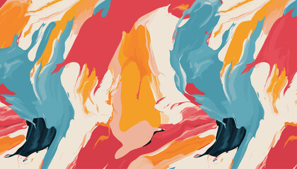 カラフルな抽象的なブラシ ストローク絵画のシームレスなパターンの図。楽しい夏の色のモダンなペイント ラインの背景。乱雑な落書きスケッチ壁紙プリント、フリーハンドのラフな手描きのテクスチャ