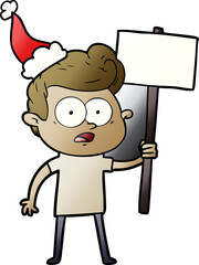 hand drawn gradient cartoon of a staring man wearing santa hat