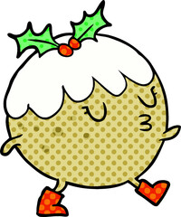 cartoon christmas pudding walking