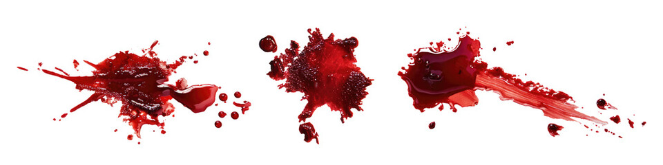 Set of blood stains isolated on transparent background.