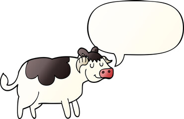 cartoon cow with speech bubble in smooth gradient style