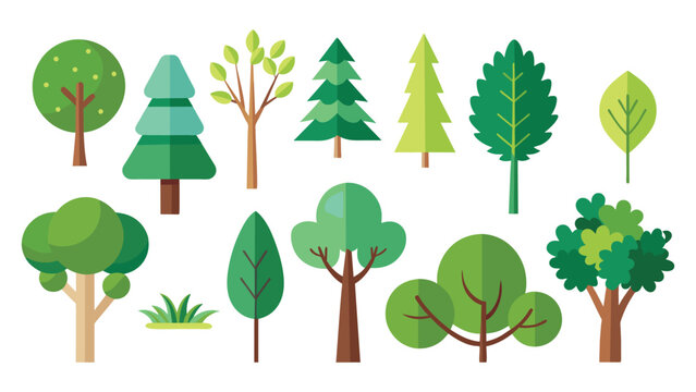 Tree element set minimal tree isolated flat vector pro collection on white background