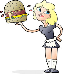 cartoon waitress serving burger