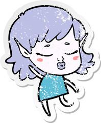 distressed sticker of a pretty cartoon elf girl dancing