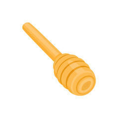Wooden honey dipper isolated on white background. Vector cartoon flat illustration of clean wooden spoon for honey.