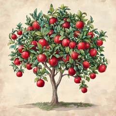 Bountiful Pomegranate Tree a Symbol of Abundance and Vitality in the Natural World