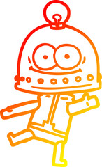 warm gradient line drawing of a happy carton robot with light bulb