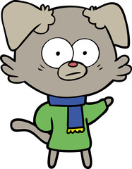 nervous dog wearing scarf