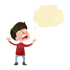 cartoon stressed boy with thought bubble