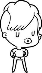 line drawing of a girl with punk hipster haircut