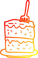 warm gradient line drawing of a cartoon slice of cake