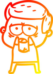 warm gradient line drawing of a cartoon tired man