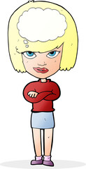 cartoon woman with folded arms imagining